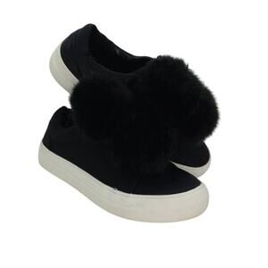 Mossimo Designer Women's Black Puff Fur Ball Satin Sneakers- sz. 7 1/2